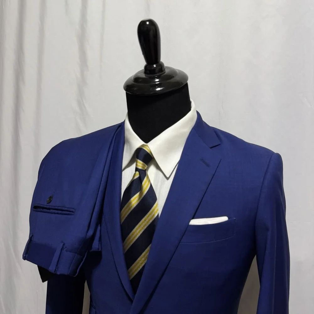 Indochino Royal Blue Suit Mens 38R Pants 30x29 100% Wool Slim Fit Career Wedding
